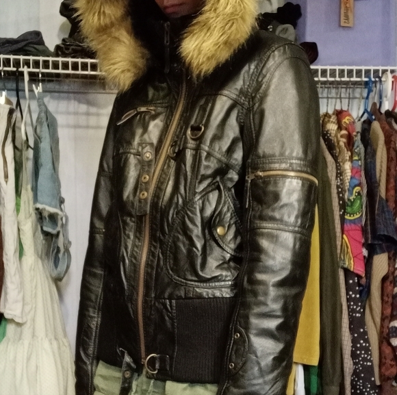 Hooded Leather Biker Jacket - Picture 3 of 11